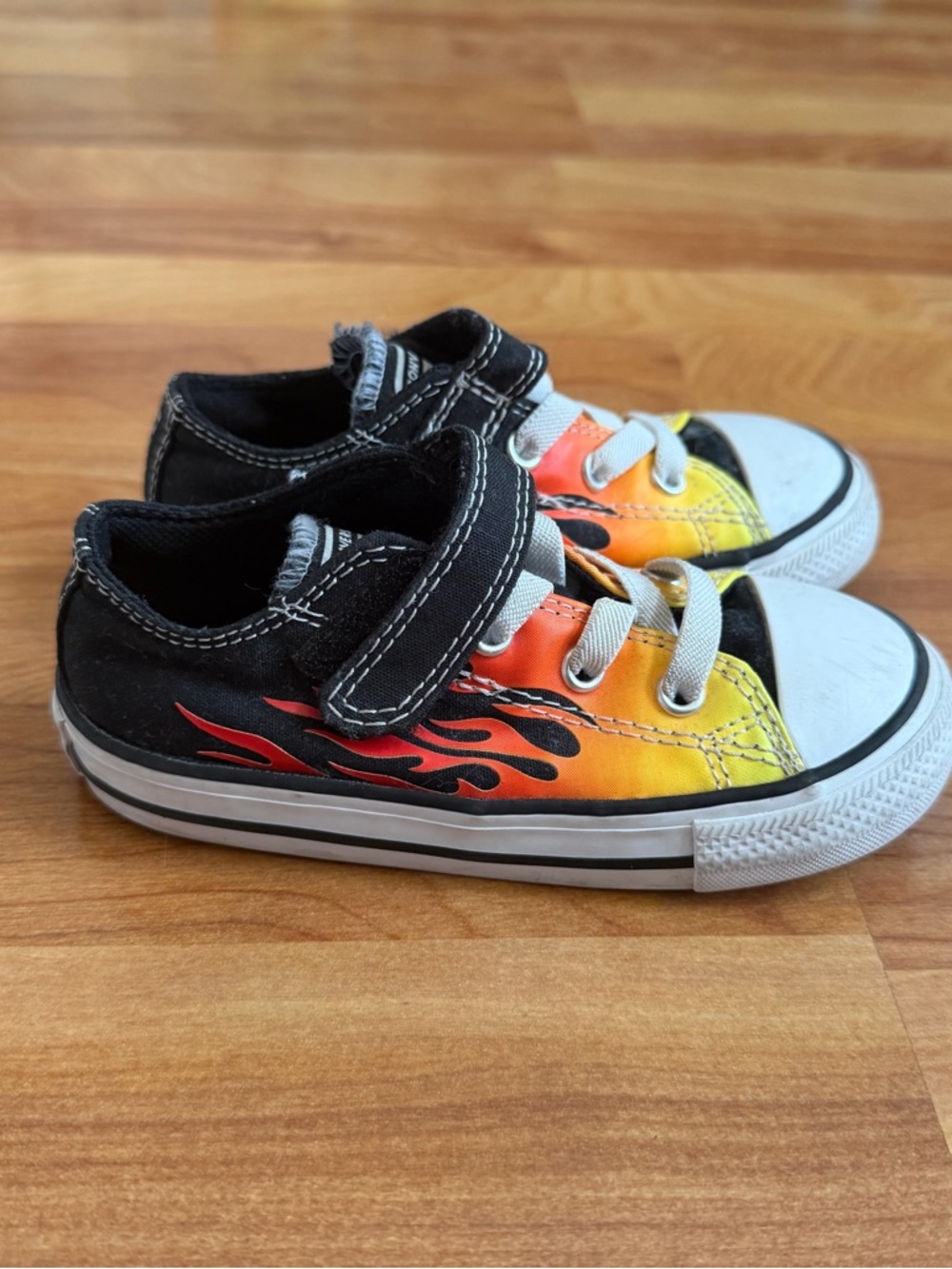 Converse Toddler Flame Canvas Sneakers - Black with Orange/Yellow Flame - Picture 3 of 6